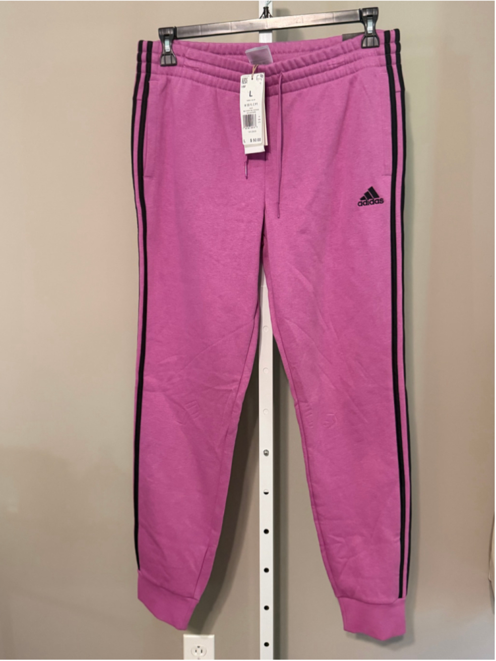 Women's Adidas Track Pants Joggers Size L Pink and Black